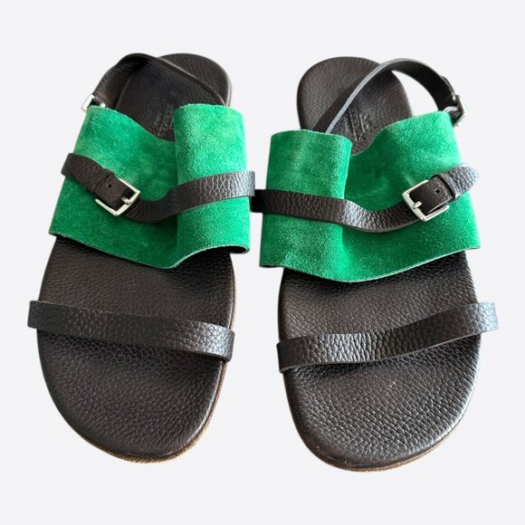 Hermes Brown & Green Suede Sandals - Picture 2 of 6